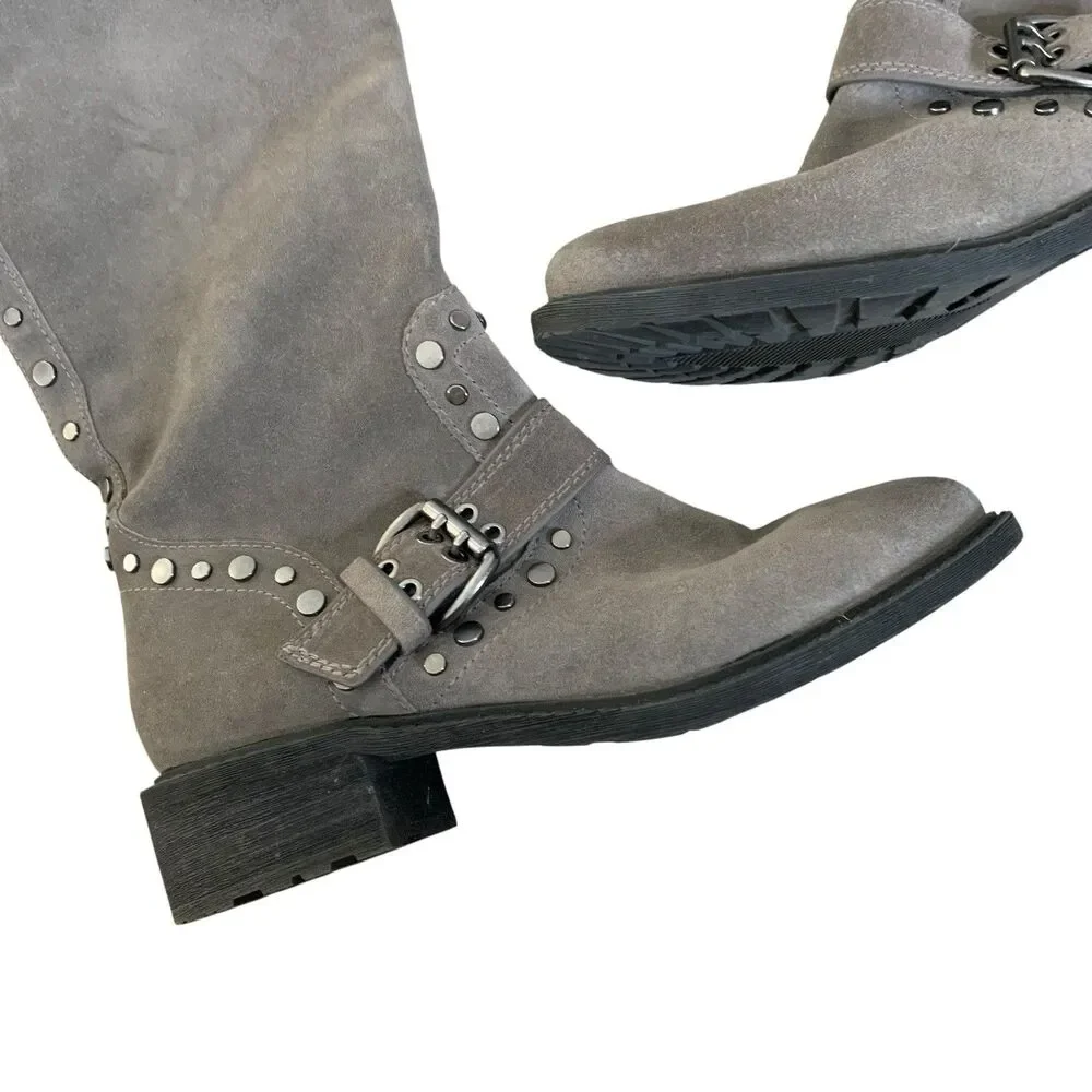 Sam Edelman Suede Studded Knee High Boots Women's Biker Rugged Sz 7.5 Grey - Picture 5 of 12